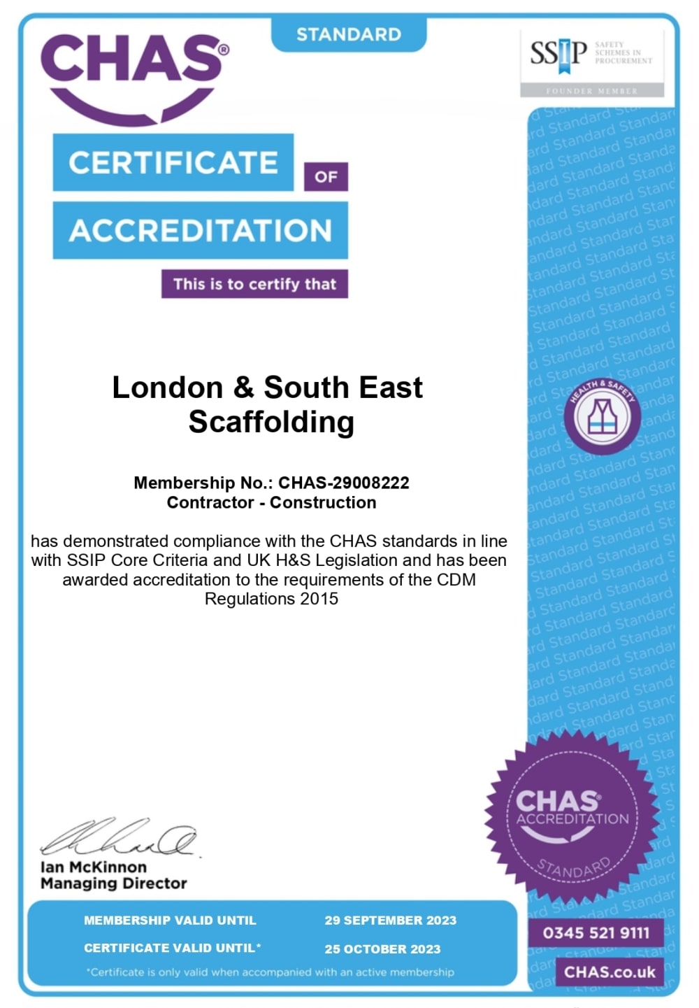 CHAS Accreditation London South East Scaffolding